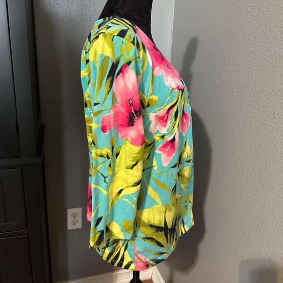 Caribbean Joe Top Womens XL Floral Tunic V-Neck 3/4 Sleeve Boho Beachcore - Picture 8 of 8